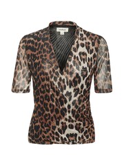 Soaked in Luxury SL Aldora Mesh V-Neck Wrap Brown Blouse - Image 5 of 6