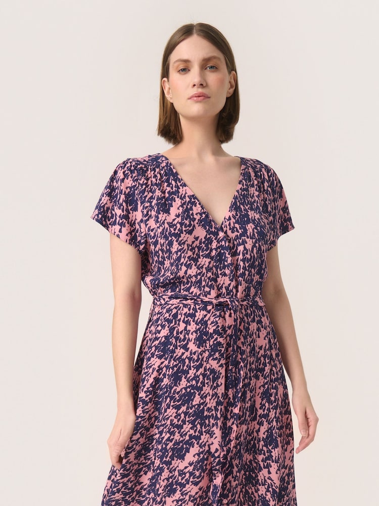Soaked in Luxury Sylvia V-Neck Short Sleeve Belt Dress - Image 1 of 5