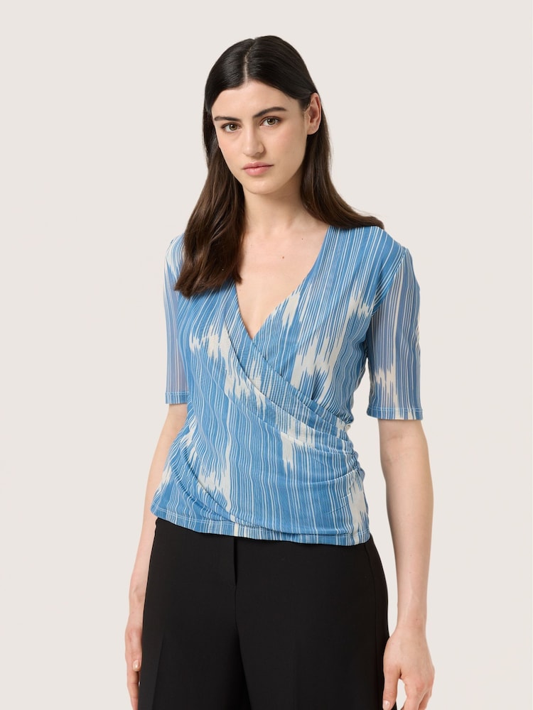 Soaked in Luxury SL Aldora Mesh V-Neck Wrap Brown Blouse - Image 1 of 1