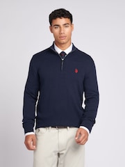 U.S. Polo Assn. Navy Mens Regular Fit Funnel Neck Quarter Zip Jumper - Image 1 of 7