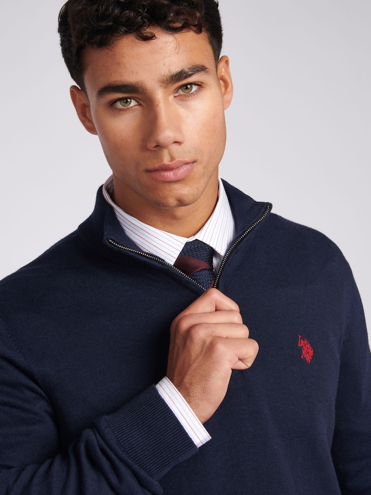 U.S. Polo Assn. Navy Mens Regular Fit Funnel Neck Quarter Zip Jumper - Image 4 of 7