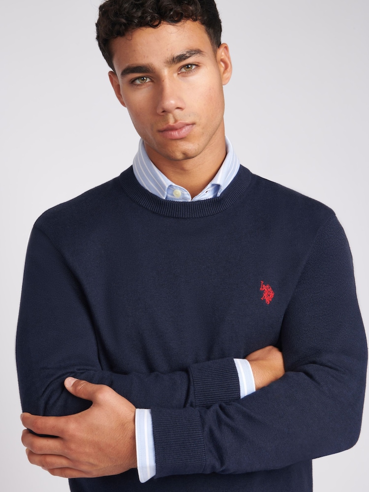 U.S. Polo Assn. Navy Mens Cotton Crew Neck Jumper - Image 2 of 7