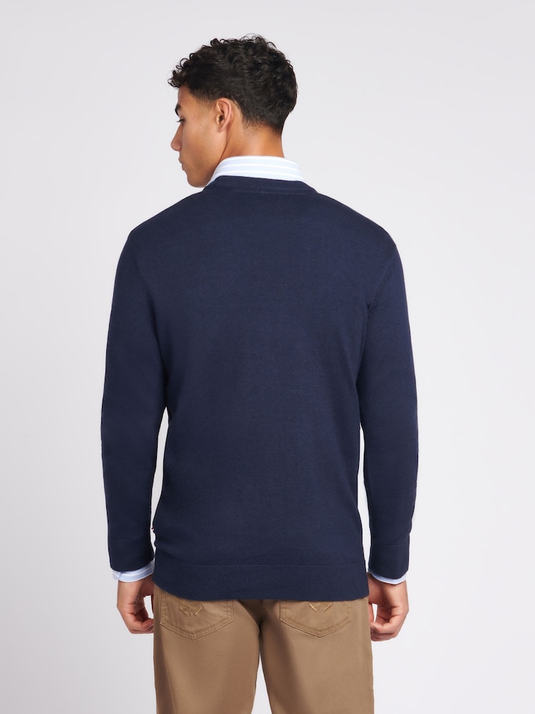 כחול כהה - .U.S. Polo Assn סוודר עם צווארון עגול מכותנה לגברים - Image 4 of 7