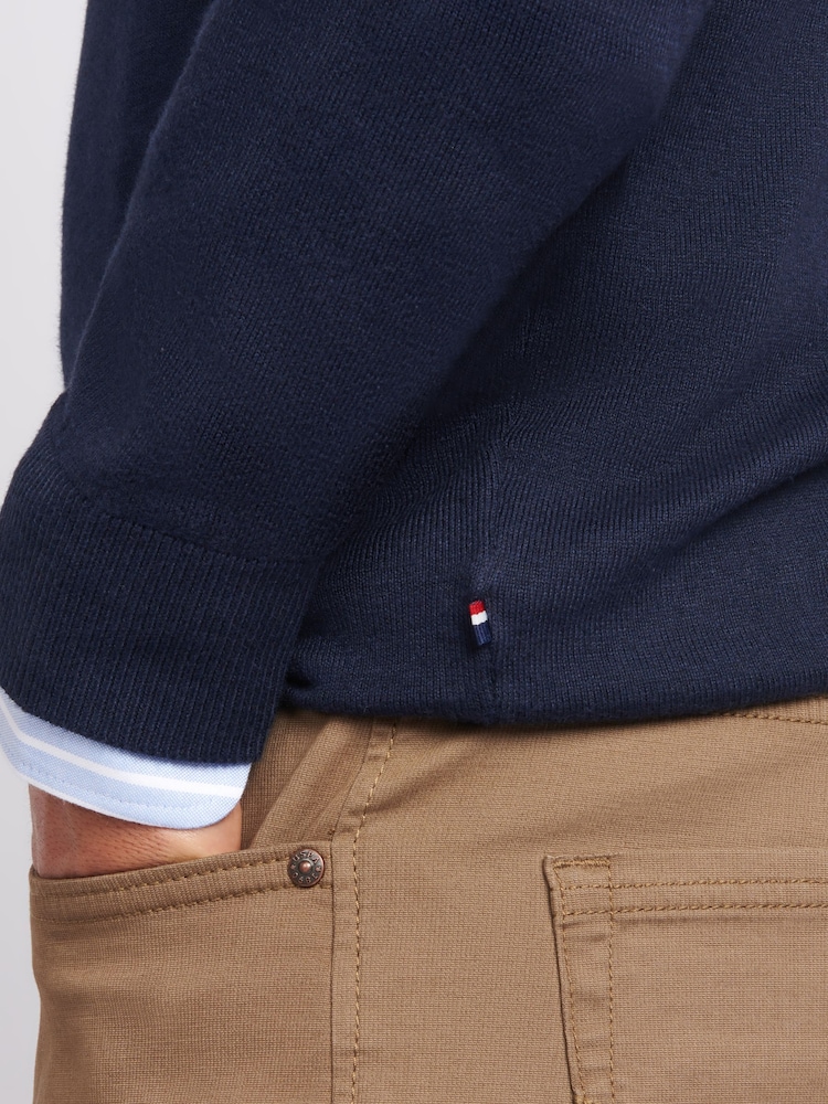 כחול כהה - .U.S. Polo Assn סוודר עם צווארון עגול מכותנה לגברים - Image 5 of 7