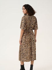 Kaffe KAarina Leopard Print V-Neck Short Sleeve Shirt Dress - Image 2 of 6