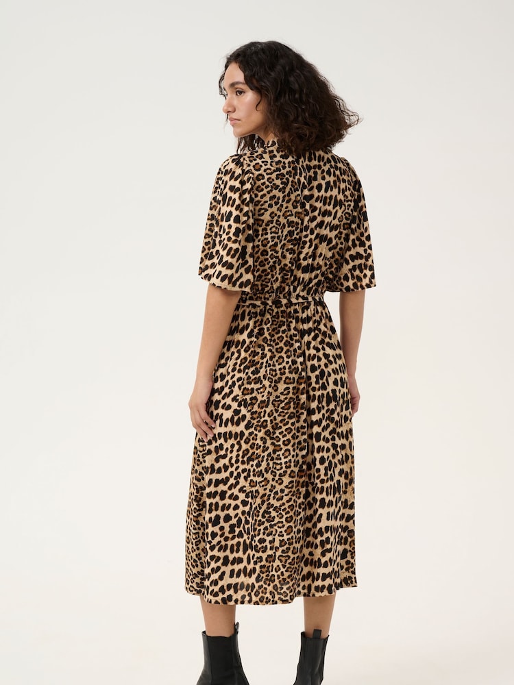 Kaffe KAarina Leopard Print V-Neck Short Sleeve Shirt Dress - Image 2 of 6