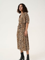 Kaffe KAarina Leopard Print V-Neck Short Sleeve Shirt Dress - Image 3 of 6