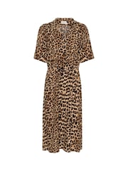Kaffe KAarina Leopard Print V-Neck Short Sleeve Shirt Dress - Image 5 of 6