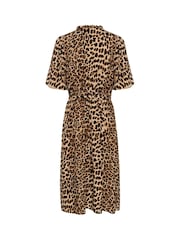 Kaffe KAarina Leopard Print V-Neck Short Sleeve Shirt Dress - Image 6 of 6