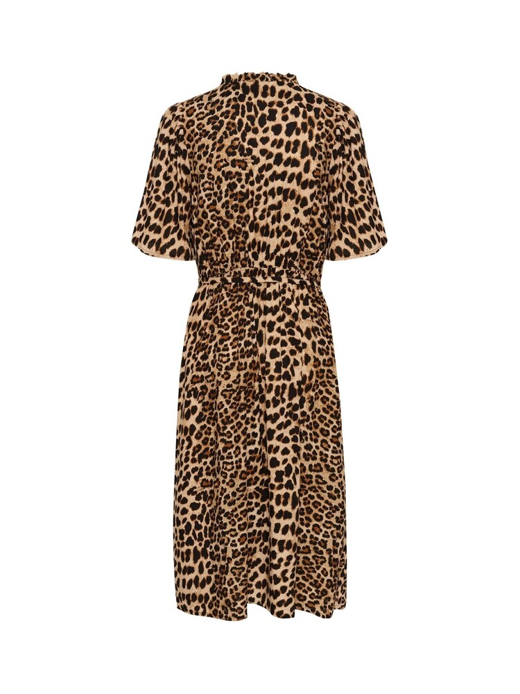 Kaffe KAarina Leopard Print V-Neck Short Sleeve Shirt Dress - Image 6 of 6