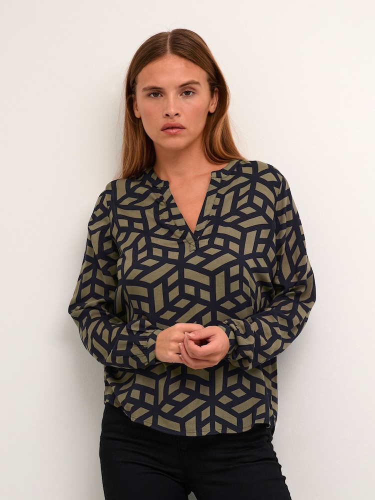 Kaffe Jalie Long Sleeve Printed Black Blouse - Image 1 of 6