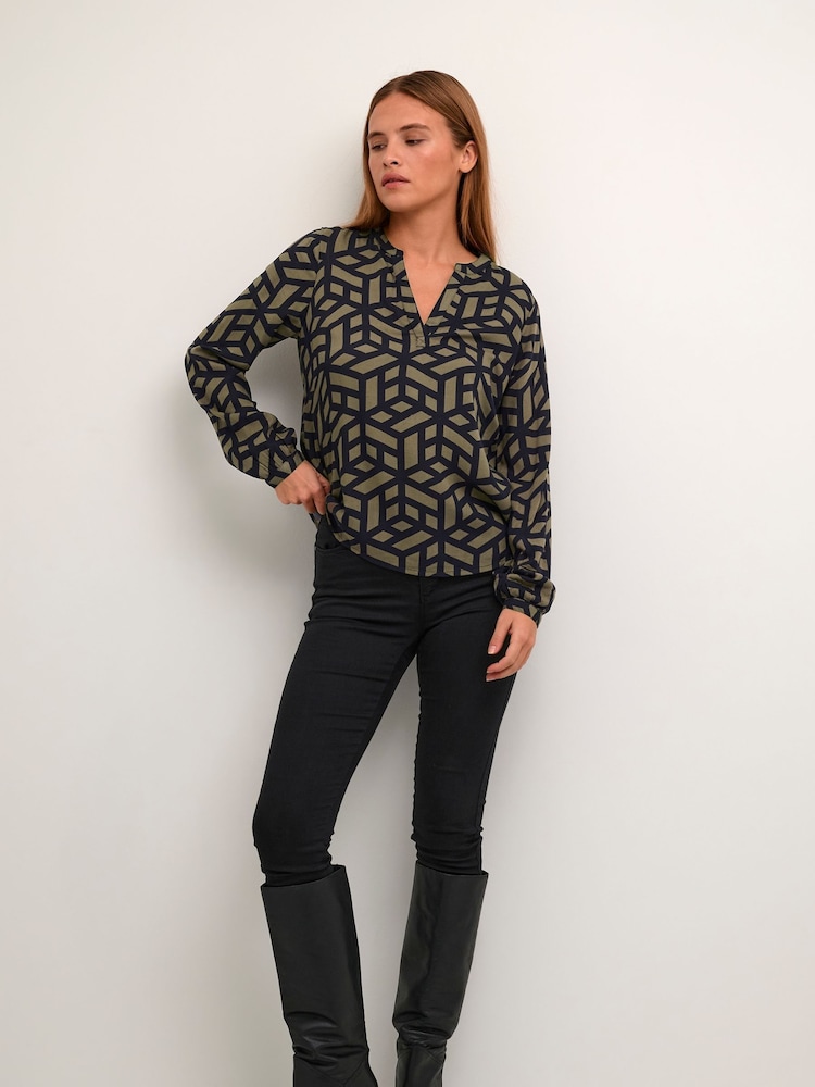 Kaffe Jalie Long Sleeve Printed Black Blouse - Image 2 of 6