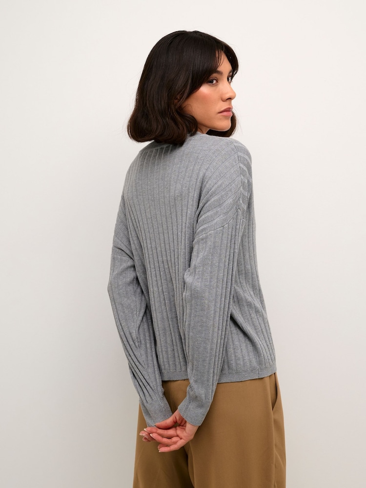 Kaffe Loose Fit KAlola V-Neck Striped Pullover Jumper - Image 2 of 5