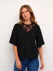 Kaffe Barbara Lace Half Sleeve Black Blouse - Image 1 of 6