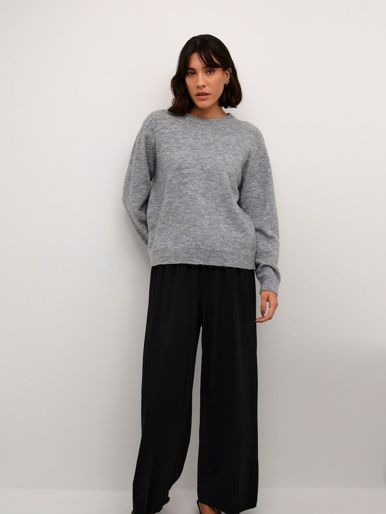 Kaffe Grey KAmalene Wrap Open Back Pullover Jumper - Image 1 of 5
