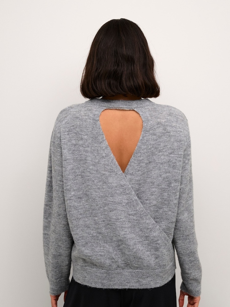 Kaffe Grey KAmalene Wrap Open Back Pullover Jumper - Image 2 of 5