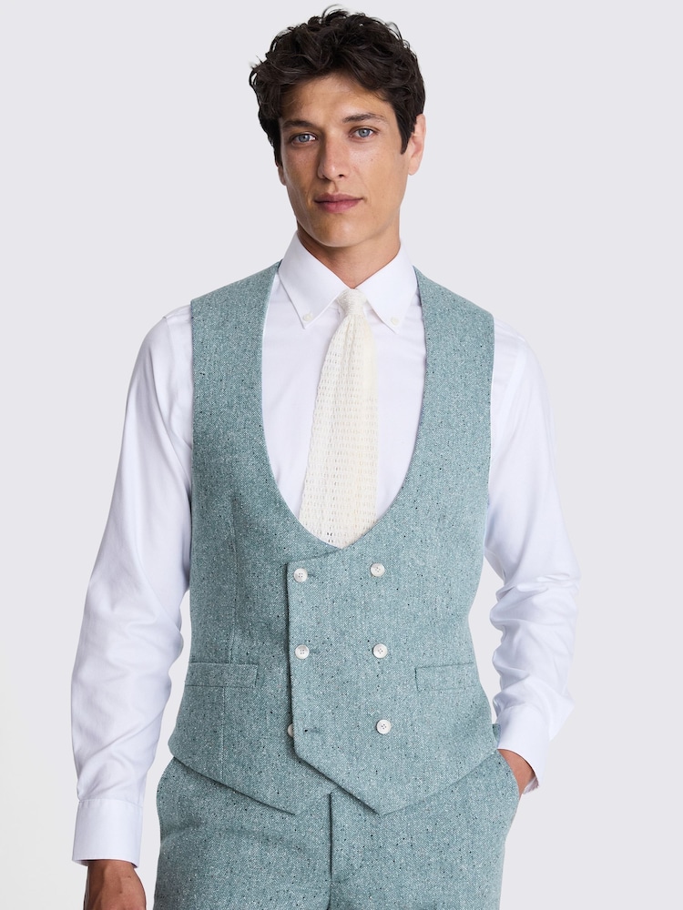 MOSS Blue Tailored Fit Donegal Waistcoat - Image 1 of 3