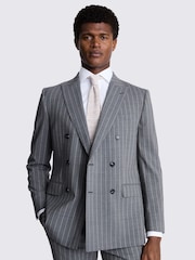 MOSS Grey Performance Tailored Sage Stripe Double Breasted Jacket - Image 1 of 4