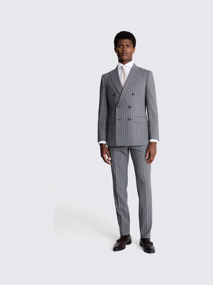 MOSS Grey Performance Tailored Sage Stripe Double Breasted Jacket - Image 2 of 4