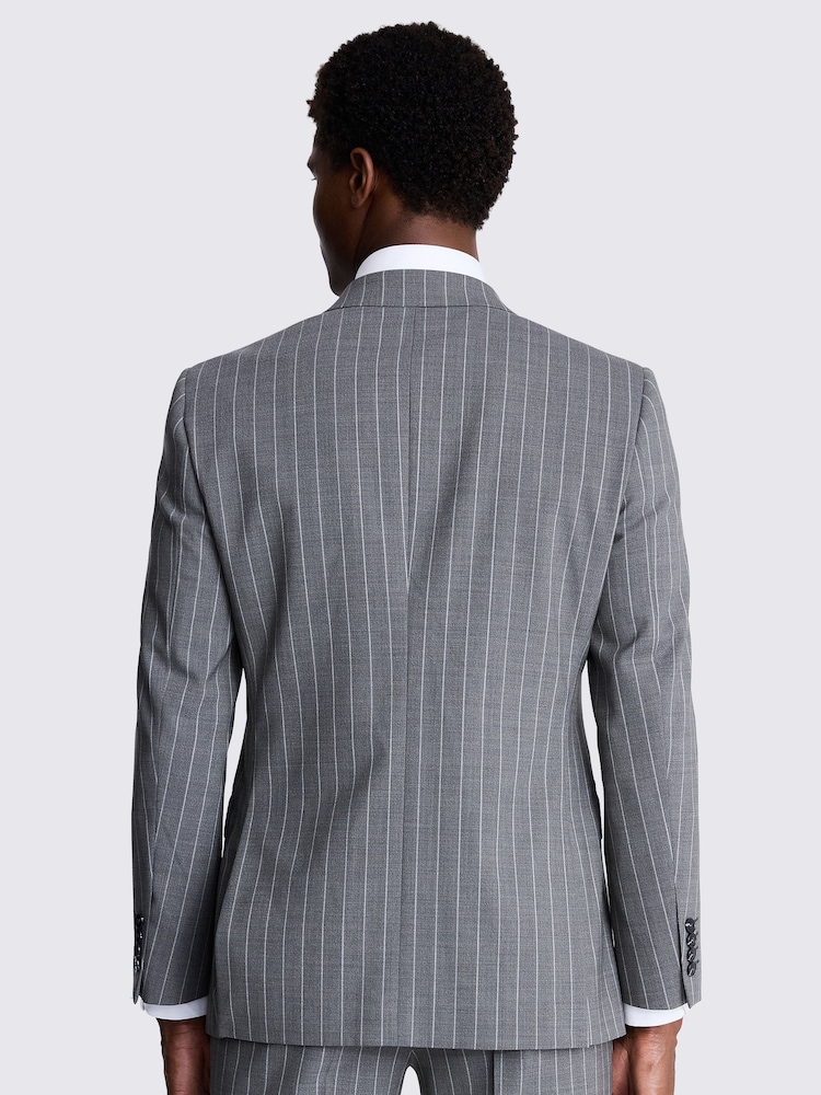 MOSS Grey Performance Tailored Sage Stripe Double Breasted Jacket - Image 4 of 4
