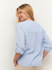 Kaffe Regular Fit Blue Majse Cotton/Linen Mix Notch Neck Blouse - Image 2 of 5