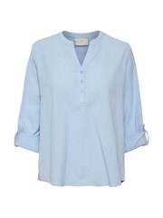 Kaffe Regular Fit Blue Majse Cotton/Linen Mix Notch Neck Blouse - Image 4 of 5
