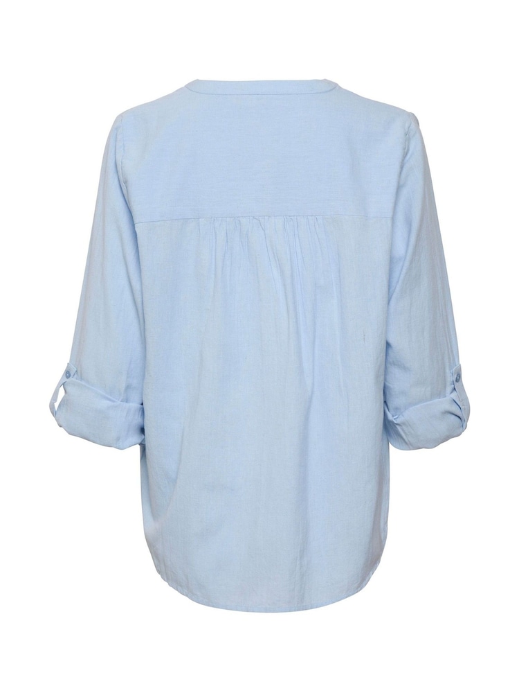 Kaffe Regular Fit Blue Majse Cotton/Linen Mix Notch Neck Blouse - Image 5 of 5