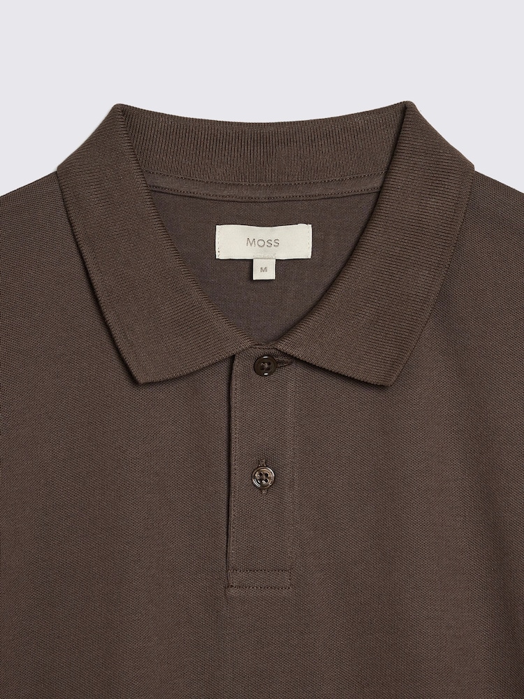 MOSS Brown Pique Polo Shirt - Image 5 of 5