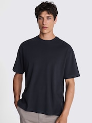 MOSS Blue Heavy Weight 100% Cotton Crew Neck T-Shirt - Image 1 of 5
