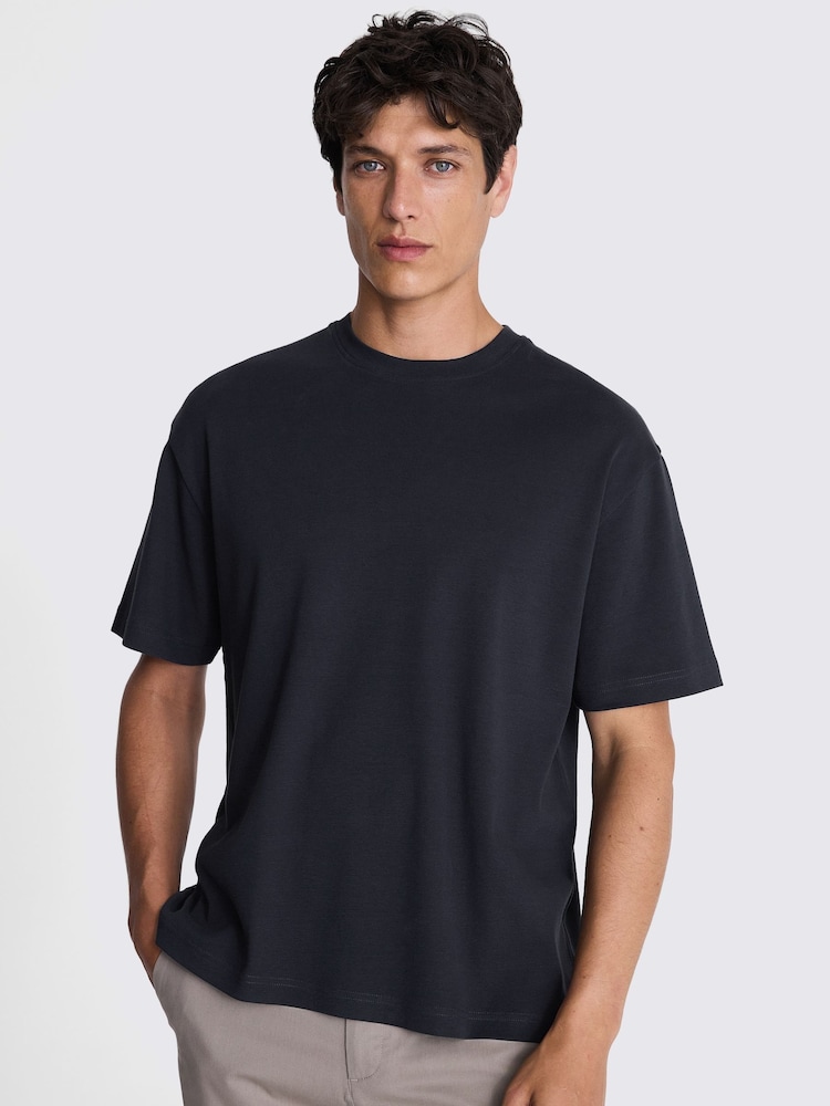 MOSS Blue Heavy Weight 100% Cotton Crew Neck T-Shirt - Image 1 of 5 MOSS Blue Heavy Weight 100% Cotton Crew Neck T-Shirt - Image 1 of 5