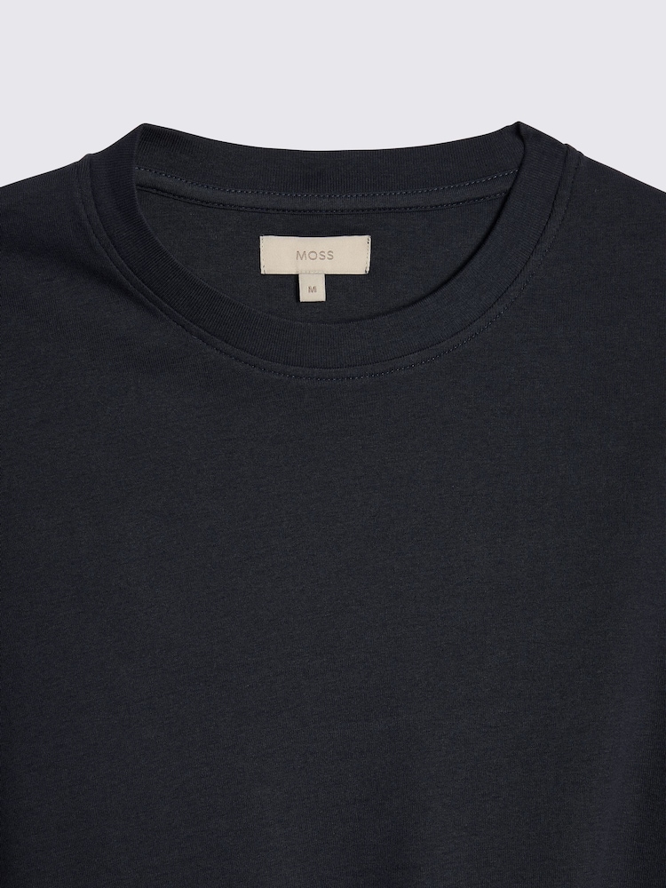MOSS Blue Heavy Weight 100% Cotton Crew Neck T-Shirt - Image 5 of 5