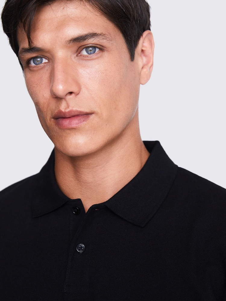 MOSS Black Pique Polo Shirt - Image 3 of 5