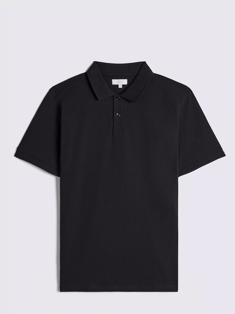 MOSS Black Pique Polo Shirt - Image 4 of 5