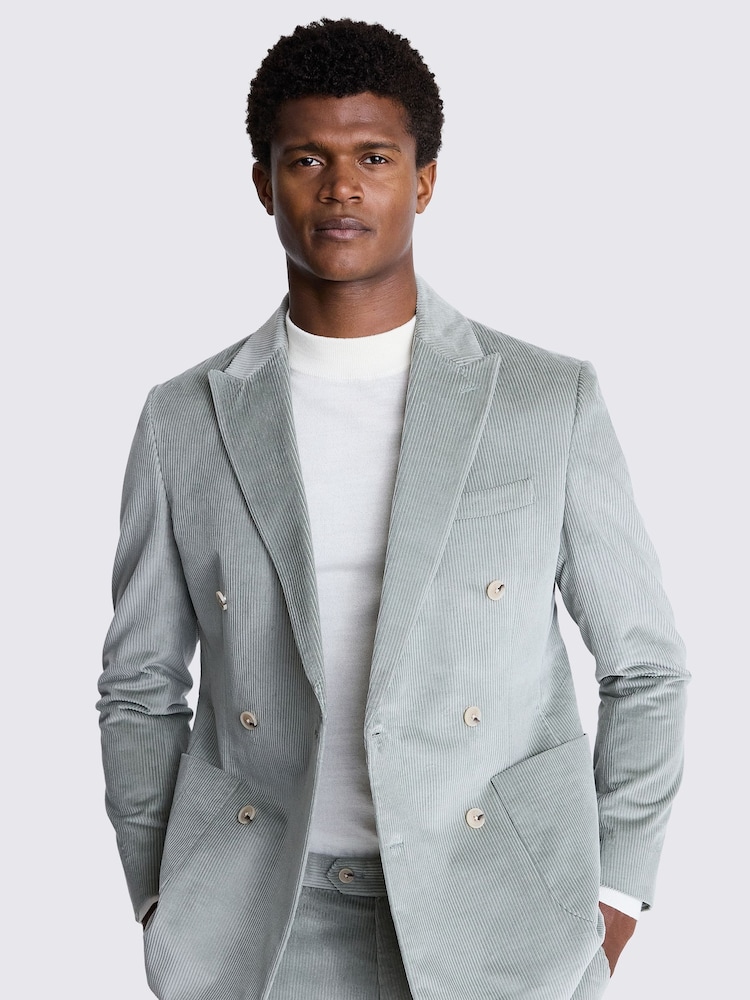MOSS Grey Tailored Fit Double Breasted Corduroy Jacket - Image 1 of 4