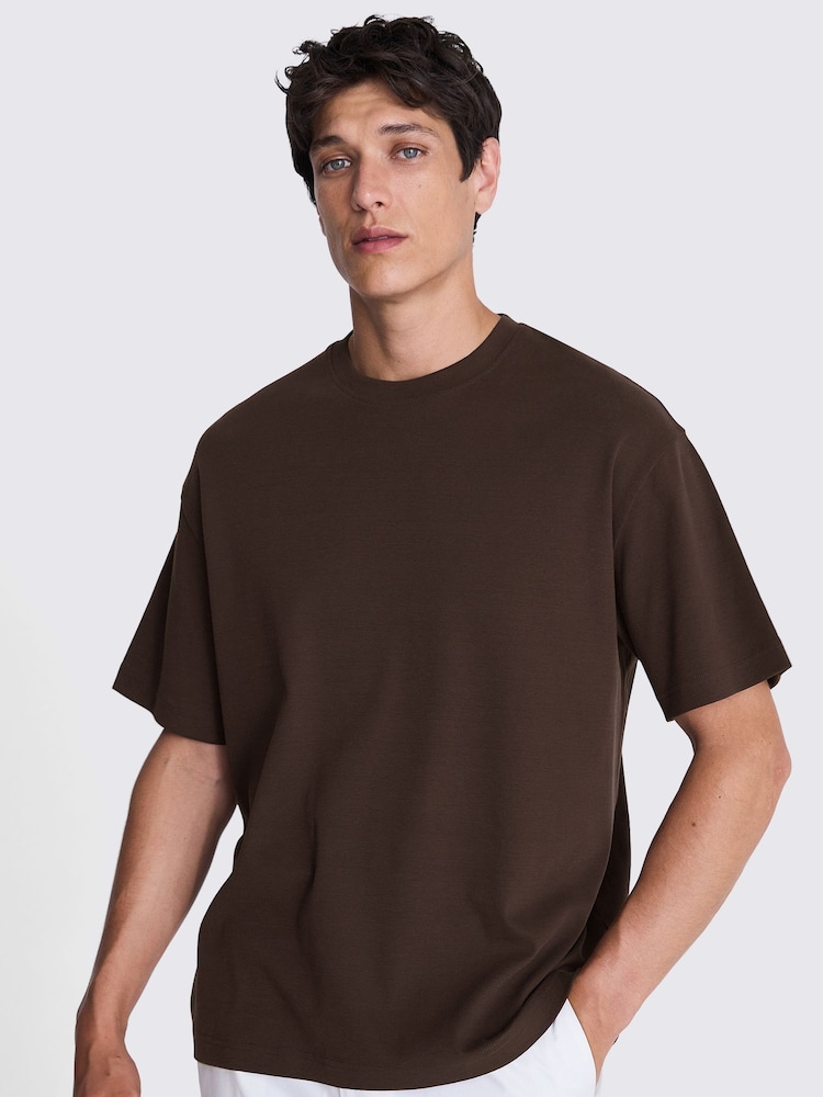 MOSS Brown Heavy Weight 100% Cotton Crew Neck T-Shirt - Image 1 of 5