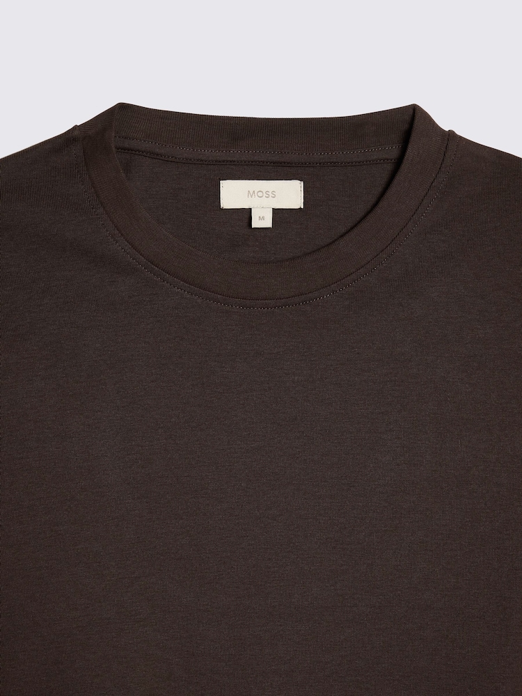 MOSS Brown Heavy Weight 100% Cotton Crew Neck T-Shirt - Image 5 of 5
