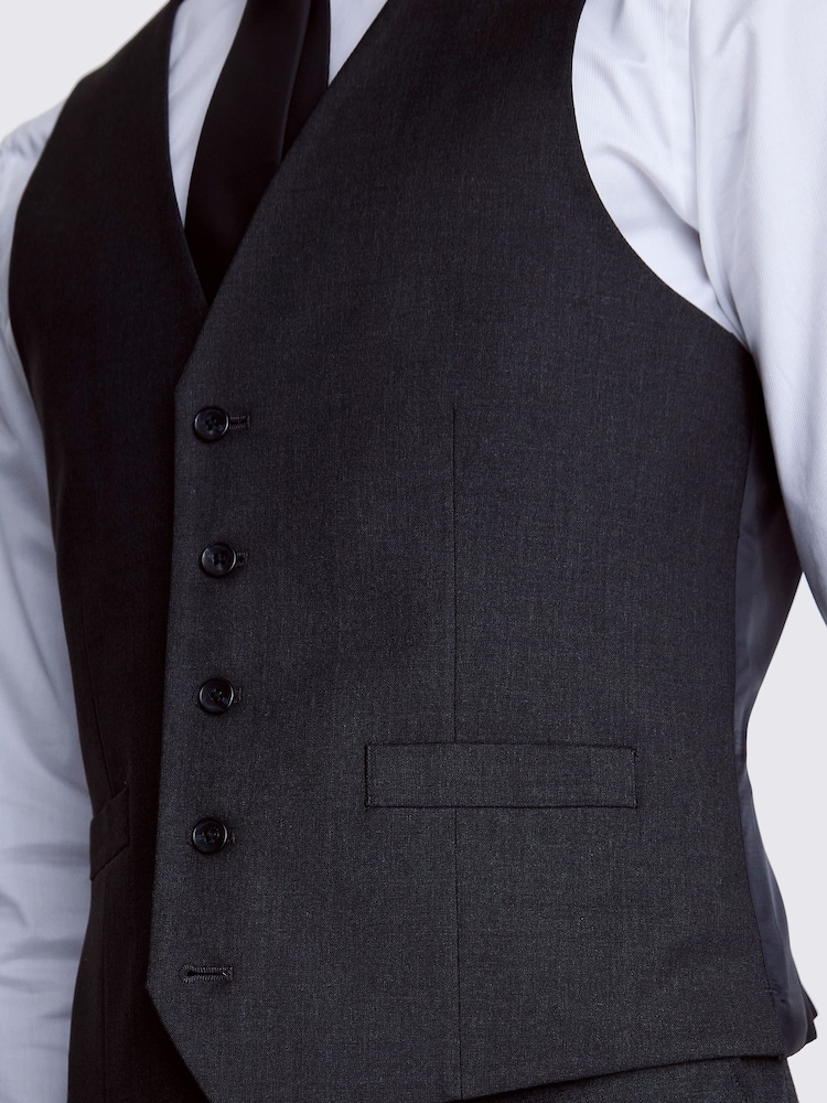 MOSS Regular Fit Charcoal Stretch Waistcoat - Image 3 of 4