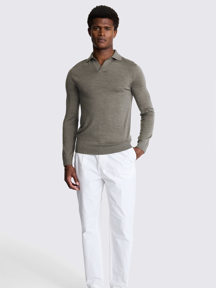 MOSS Grey Merino Blend Long Sleeve Skipper Knit Polo Shirt - Image 2 of 5