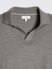 MOSS Grey Merino Blend Long Sleeve Skipper Knit Polo Shirt - Image 5 of 5