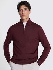 MOSS Burgundy Merino Blend Quarter Zip Jumper - Image 1 of 5