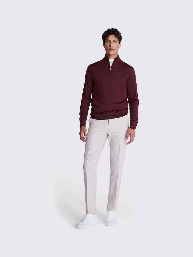MOSS Burgundy Merino Blend Quarter Zip Jumper - Image 2 of 5