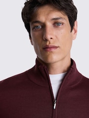 MOSS Burgundy Merino Blend Quarter Zip Jumper - Image 3 of 5