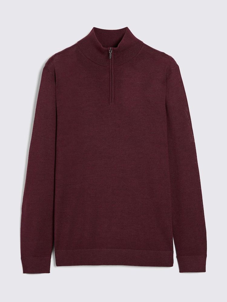 MOSS Burgundy Merino Blend Quarter Zip Jumper - Image 4 of 5