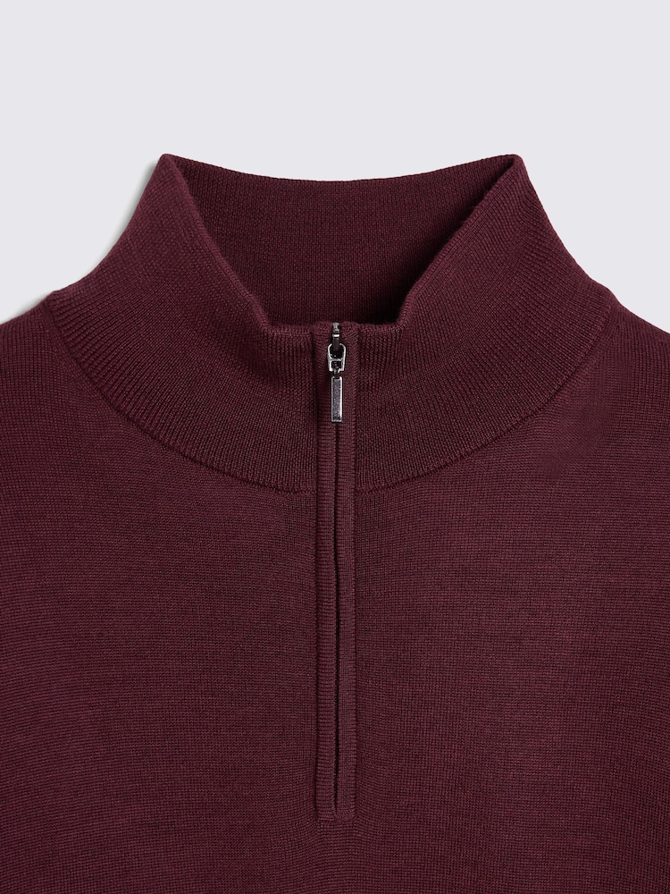 MOSS Burgundy Merino Blend Quarter Zip Jumper - Image 5 of 5