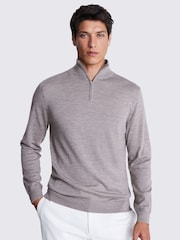 MOSS Taupe Merino Blend Quarter Zip Jumper - Image 1 of 5