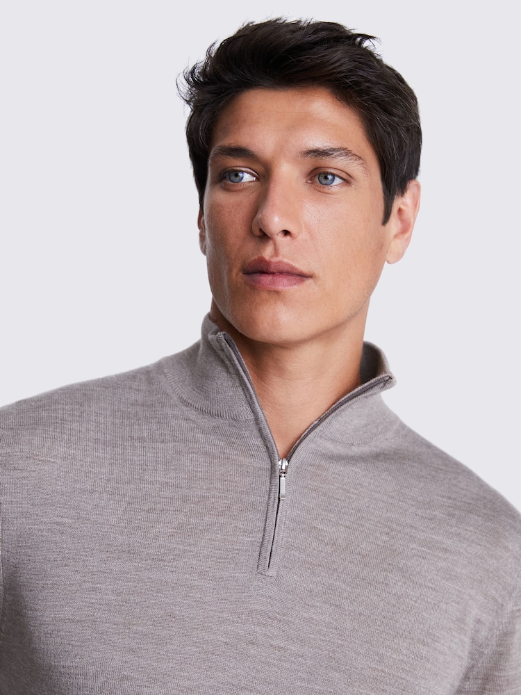 MOSS Taupe Merino Blend Quarter Zip Jumper - Image 3 of 5