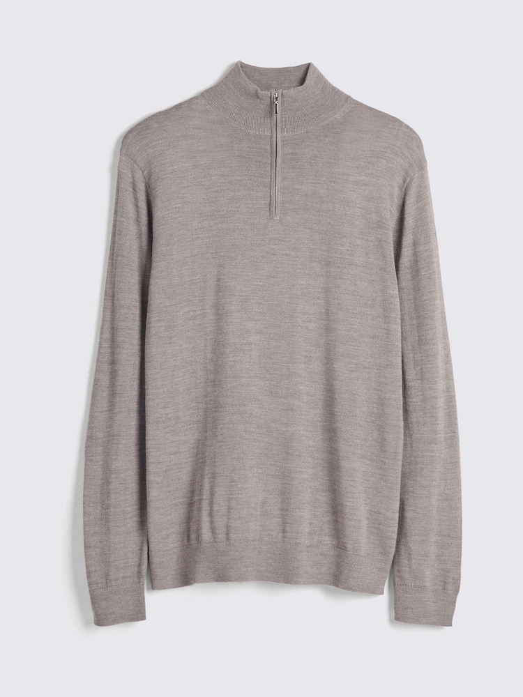 MOSS Taupe Merino Blend Quarter Zip Jumper - Image 4 of 5