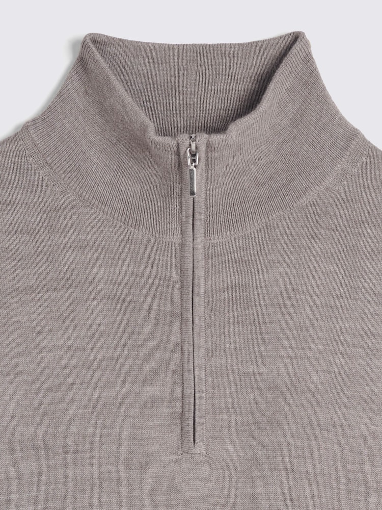 MOSS Taupe Merino Blend Quarter Zip Jumper - Image 5 of 5