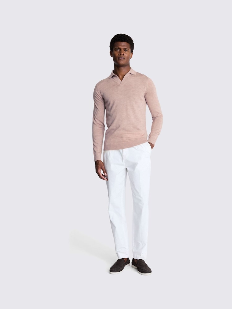MOSS Pink Merino Blend Long Sleeve Skipper Knit Polo Shirt - Image 2 of 5 MOSS Pink Merino Blend Long Sleeve Skipper Knit Polo Shirt - Image 2 of 5