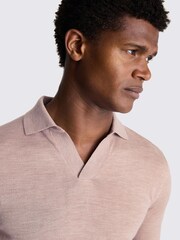 MOSS Pink Merino Blend Long Sleeve Skipper Knit Polo Shirt - Image 3 of 5